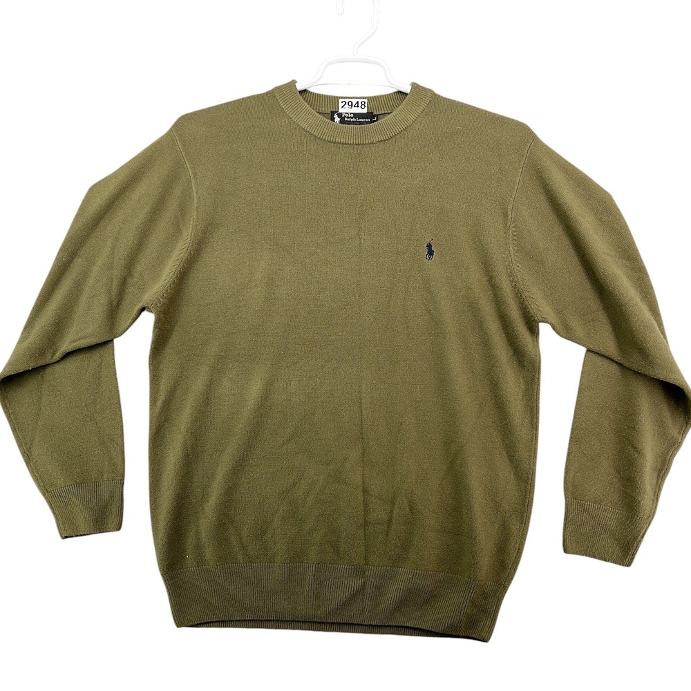 Polo Ralph Lauren Mens Crewneck Sweater Olive Green Wool Blend Size L